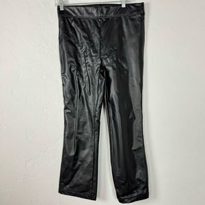 Loft Pants Faux Leather Shimmer Solid Black‎ Fleece Lined Dress Straight Leg
